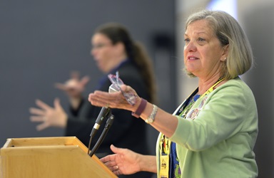 Dawn Wiggins Hare, top executive of the United Methodist General Commission on the Status and Role of Women speaks at a May 9 orientation for women delegates at the 2016 United Methodist General Conference in Portland, Ore. 2016 file photo by Paul Jeffrey, UMNS Dawn Wiggins Hare, top executive of the United Methodist General Commission on the Status and Role of Women speaks at a May 9 orientation for women delegates at the 2016 United Methodist General Conference in Portland, Ore. 2016 file photo by Paul Jeffrey, UMNS