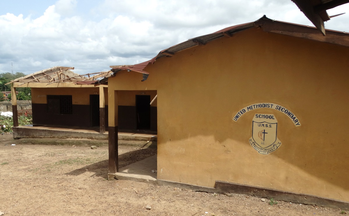 The United Methodist Church’s Njagboima secondary school in Bo, Sierra Leone, sits empty after it was heavily damaged by severe storms. Educators and church officials are trying to come up with a plan to allow affected students to finish out the school year while repairs are underway. Photo by Phileas Jusu, UMNS.