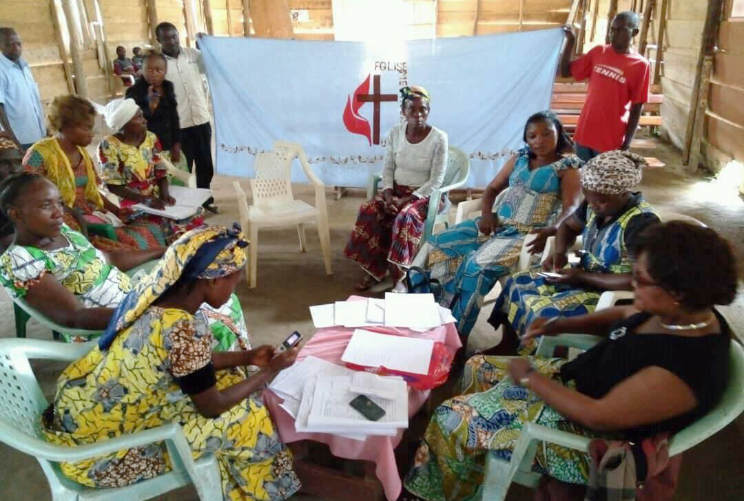 Women gather during a peace-building workshop in Rutshuru, Congo. The United Methodist Church is playing a role in mediation efforts in the Rutshuru Territory of the DRC, which has been plagued by tribal and land conflicts. Photo by Philippe Kituka Lolonga, UMNS. Women gather during a peace-building workshop in Rutshuru, Congo. The United Methodist Church is playing a role in mediation efforts in the Rutshuru Territory of the DRC, which has been plagued by tribal and land conflicts. Photo by Philippe Kituka Lolonga, UMNS.
