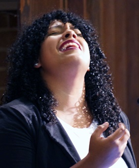 Yolanda Santiago preaches during opening worship for MARCHA at St. Andrew’s United Methodist Church in Charlotte, N.C. Photo by Gustavo Vasquez, UMNS.
