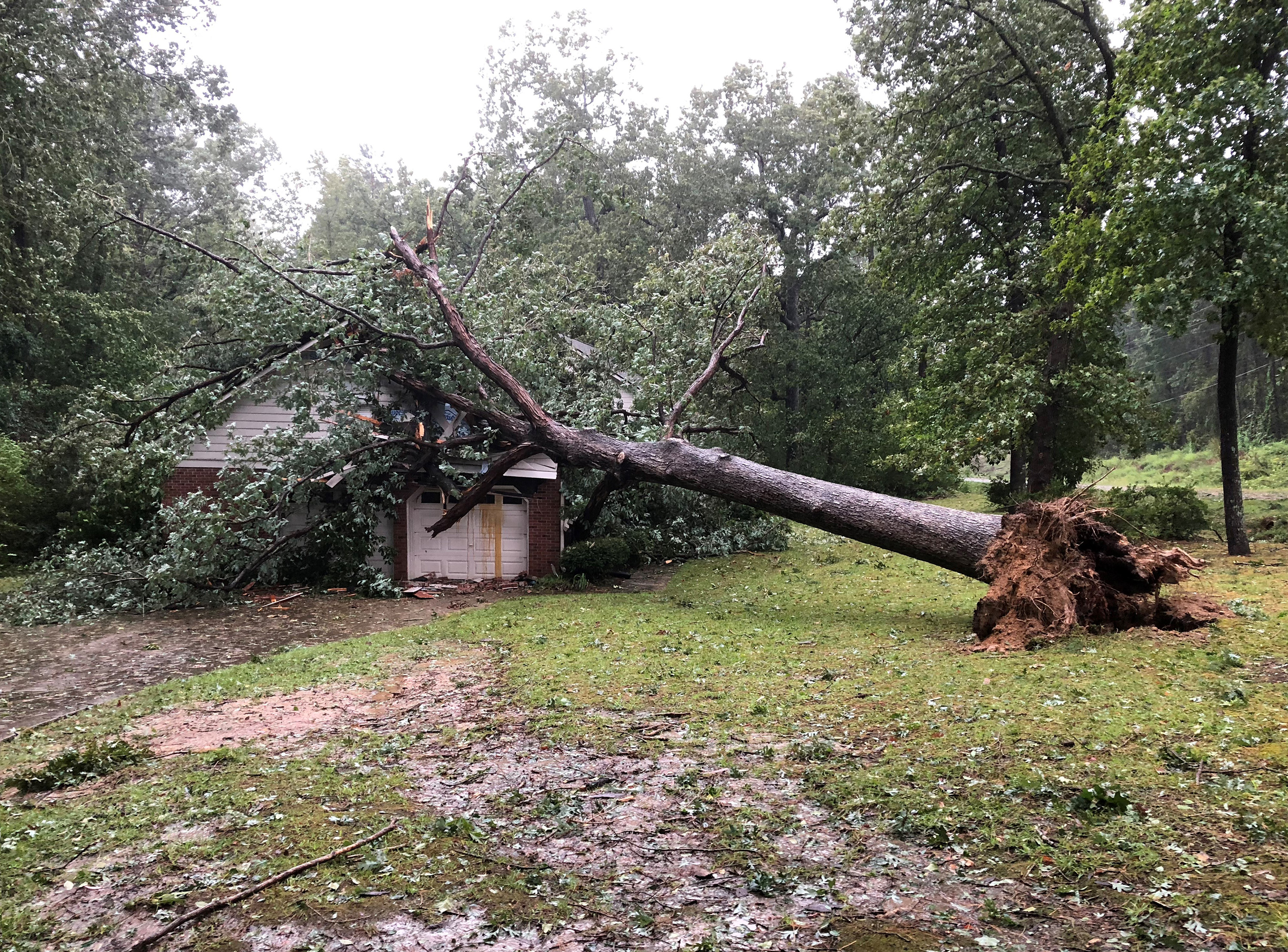 A tree fell on the parsonage of the Rev. Thomas M. Greener and his wife shortly after his wife came downstairs for dinner. No one was injured. The Greeners are among the thousands of people whose lives have been upended by Florence’s wreckage in the Carolinas. Photo courtesy of Thomas M. Greener.
