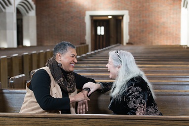 The Rev. Joy J. Moore (left) and Bonnie Wheeler talk about values, laws, marriage and the Bible as part of a new video series from the United Methodist Commission on Religion and Race. Photo by Mike DuBose, UMNS. The Rev. Joy J. Moore (left) and Bonnie Wheeler talk about values, laws, marriage and the Bible as part of a new video series from the United Methodist Commission on Religion and Race. Photo by Mike DuBose, UMNS.