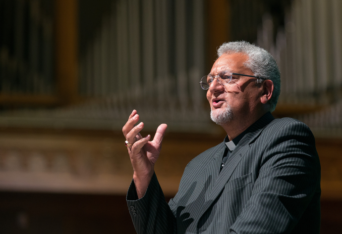 Bishop Ivan Abrahams, general secretary of the World Methodist Council, gives the sermon during closing worship at the roundtable. Photo by Mike DuBose, UMNS.