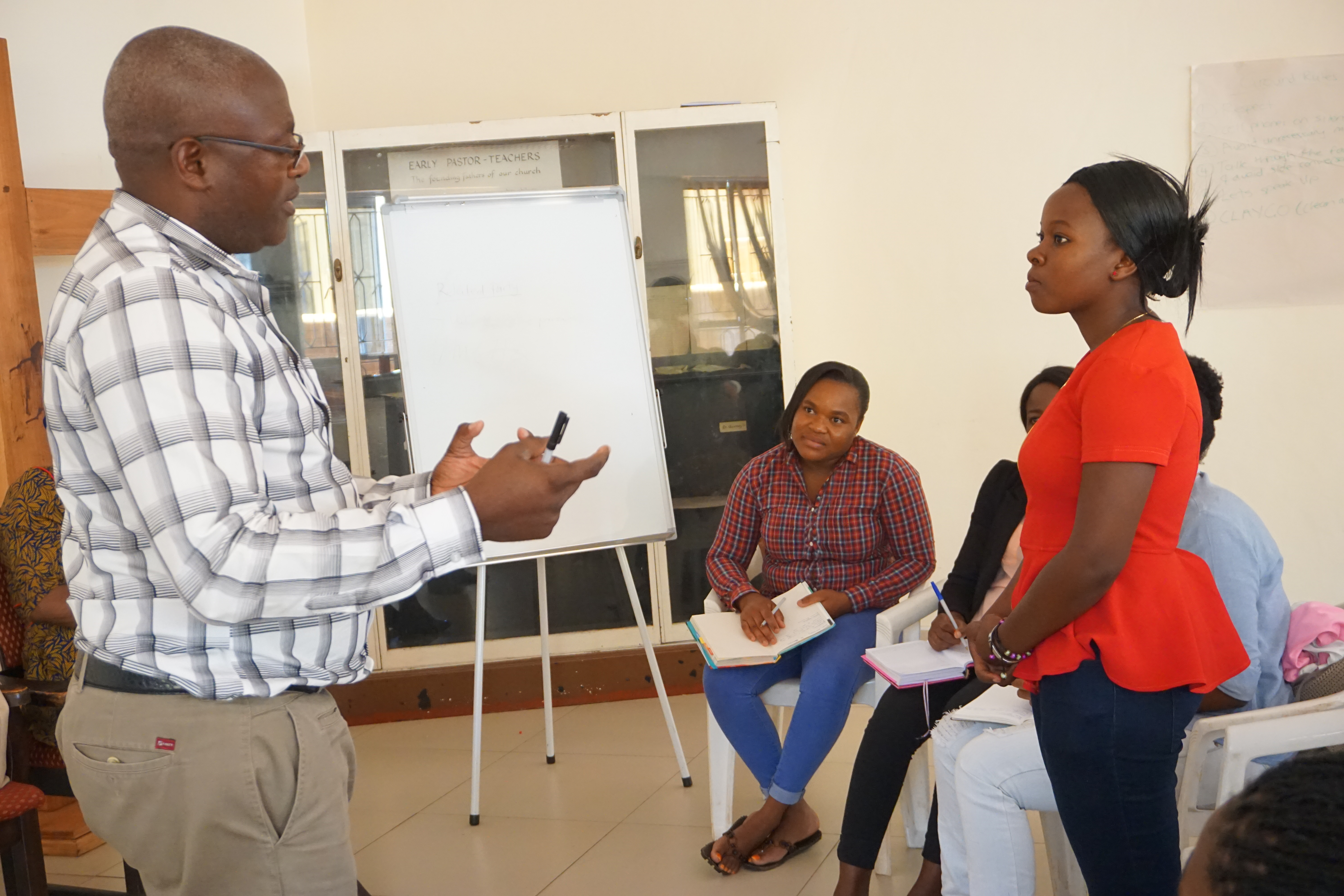 Zimbabwe West Conference auditor Douglas Mudzingwa teaches students about financial management during skills training in Harare, Zimbabwe, provided by The United Methodist Church and the nonprofit Global Fund. Photo by Kudzai Chingwe, UMNS.