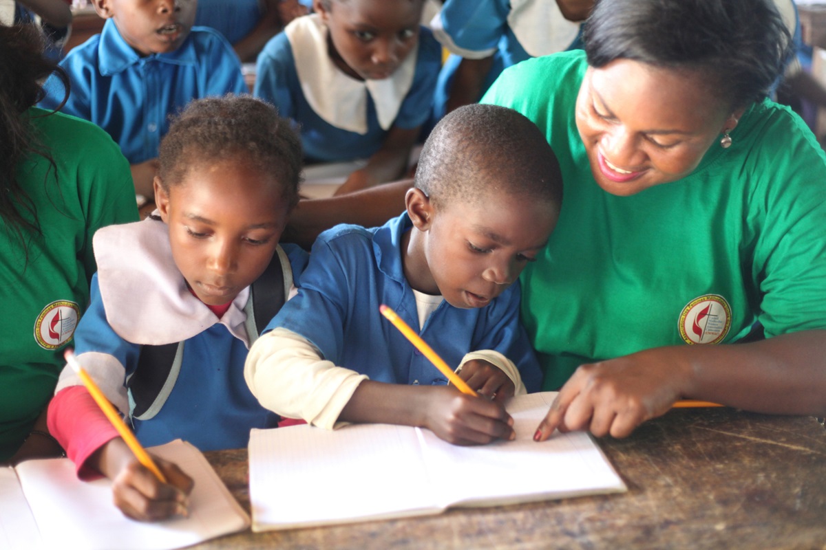 Students in rural Cameroon receive instruction. Photo by Marius Bonfeu.