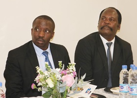 Barnabas Mutonga, music director for the Zimbabwe East Conference, and Walter Mujuru, music director for the Zimbabwe West Conference attend the Harare West District’s Men’s Music Festival in the Mabelreign South United Methodist Church circuit in Zimbabwe.  Photo by Chenayi Kumuterera, UMNS.