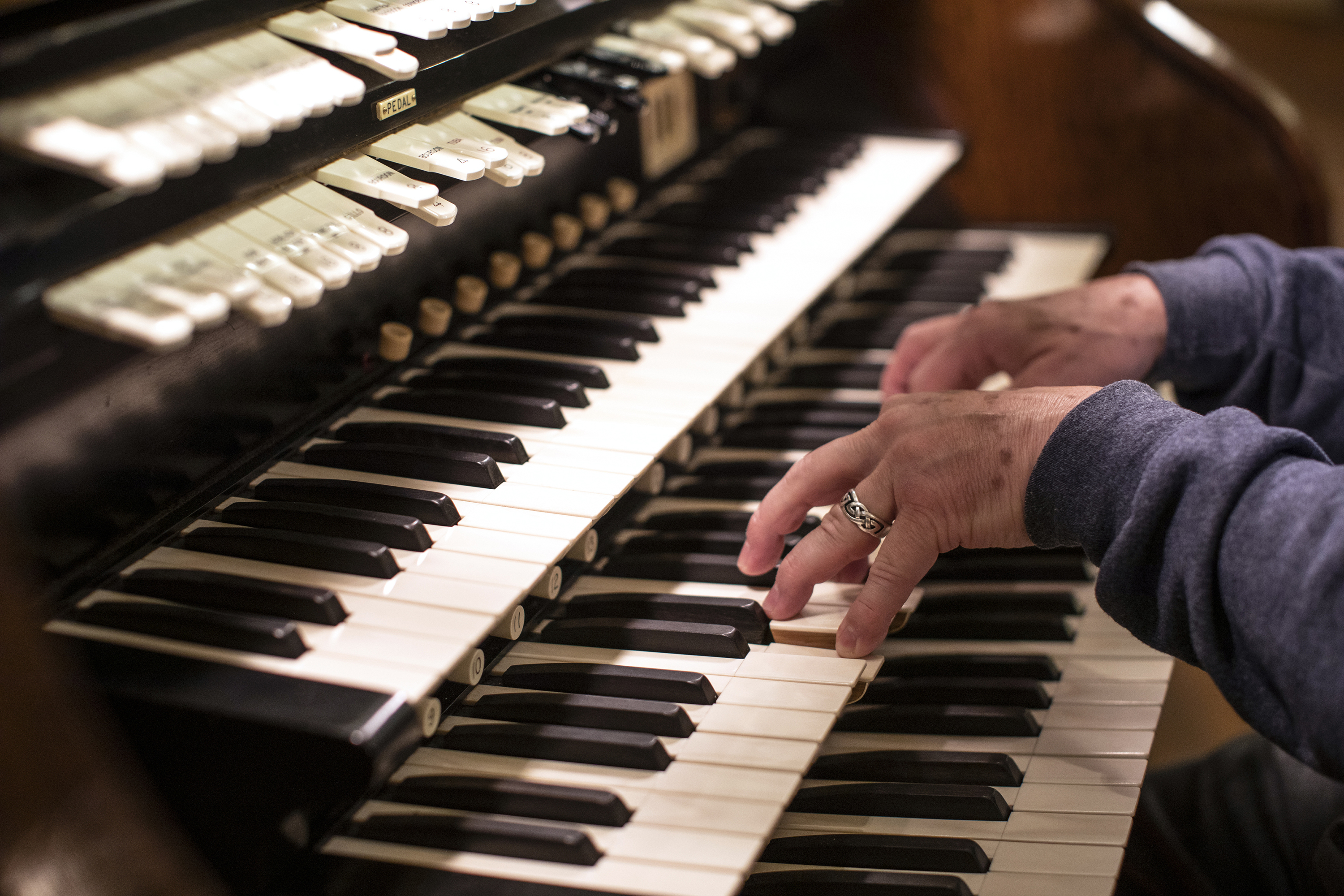 Scott Mills demonstrates the power of the restored pipe organ at First United Methodist Church in Salt Lake City. 