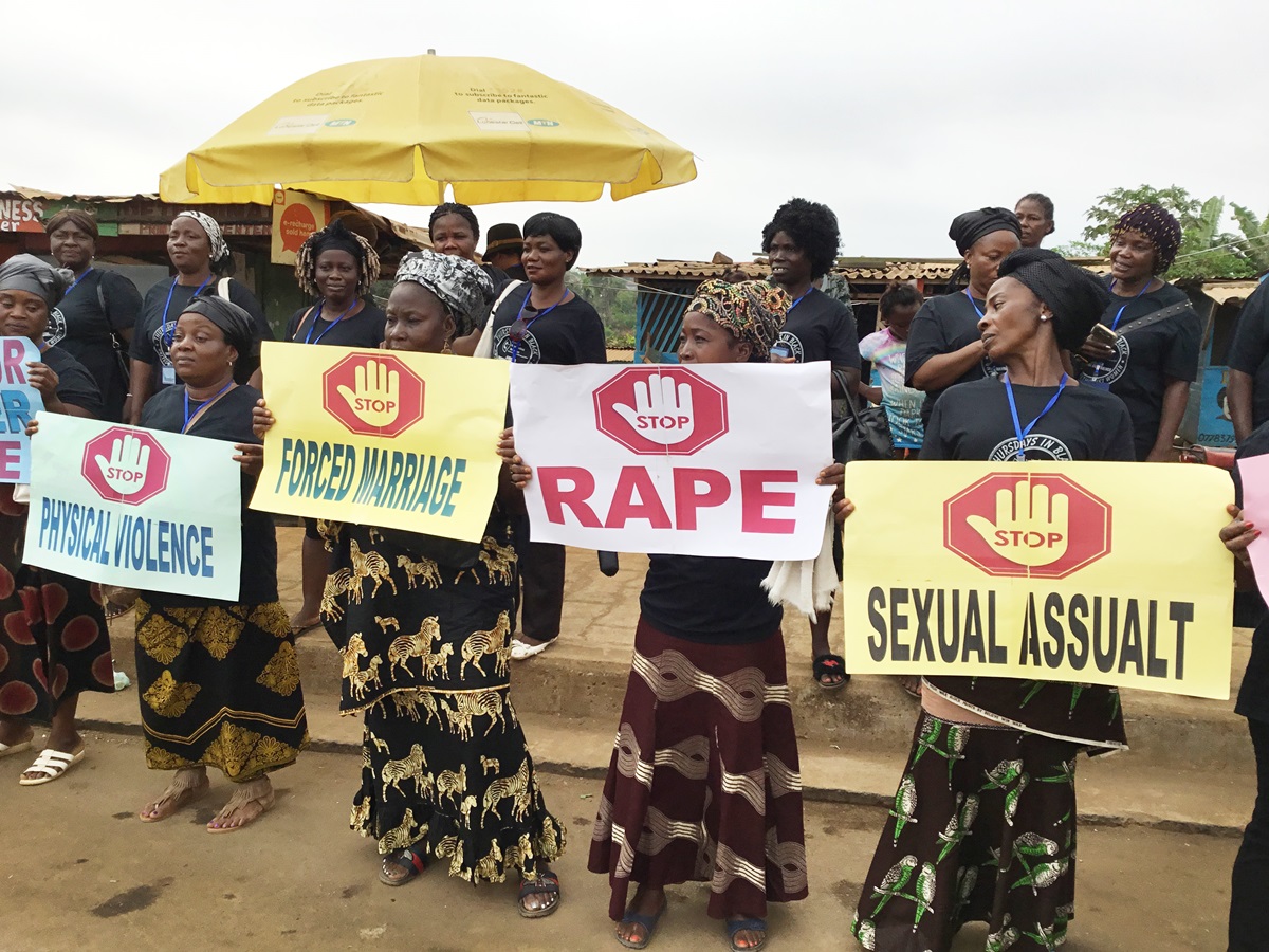United Methodist Women in Liberia display signs to protest against the rising wave of violence against women and girls in Liberia. The peaceful demonstration took place during the group’s 72nd annual session, held Jan. 21-27 in Marshall, Liberia. Photo by E Julu Swen, UMNS. United Methodist Women in Liberia display signs to protest against the rising wave of violence against women and girls in Liberia. The peaceful demonstration took place during the group’s 72nd annual session, held Jan. 21-27 in Marshall, Liberia. Photo by E Julu Swen, UMNS.