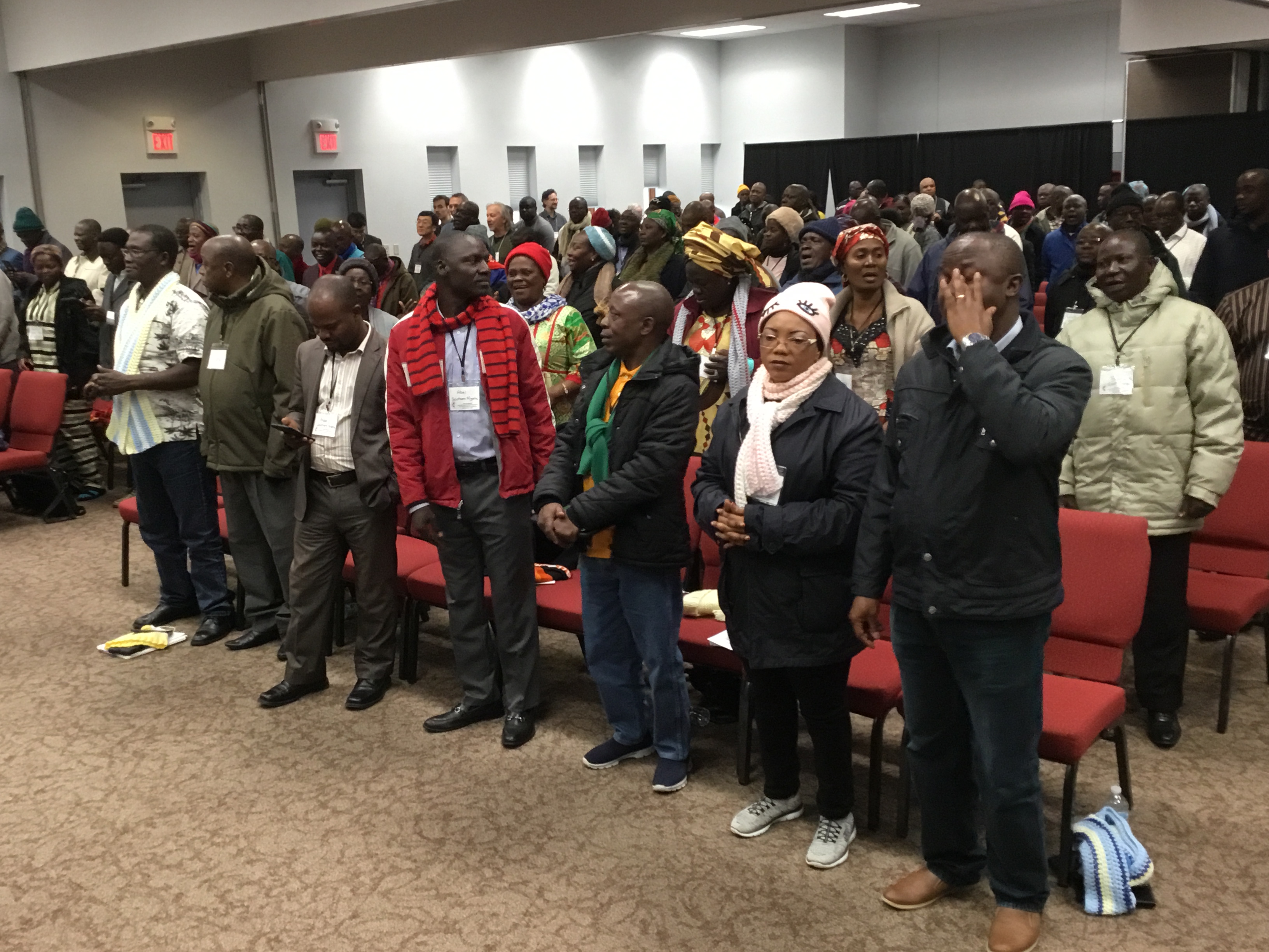 Central conference delegates to the 2019 United Methodist General Conference gather for a pre-conference meeting in Carlinville, Ill. The gathering was organized by the Africa Initiative and many of the delegates at the gathering expressed support for the Modified Traditional Plan at The United Methodist Church’s special called session of General Conference, which begins Feb. 23.