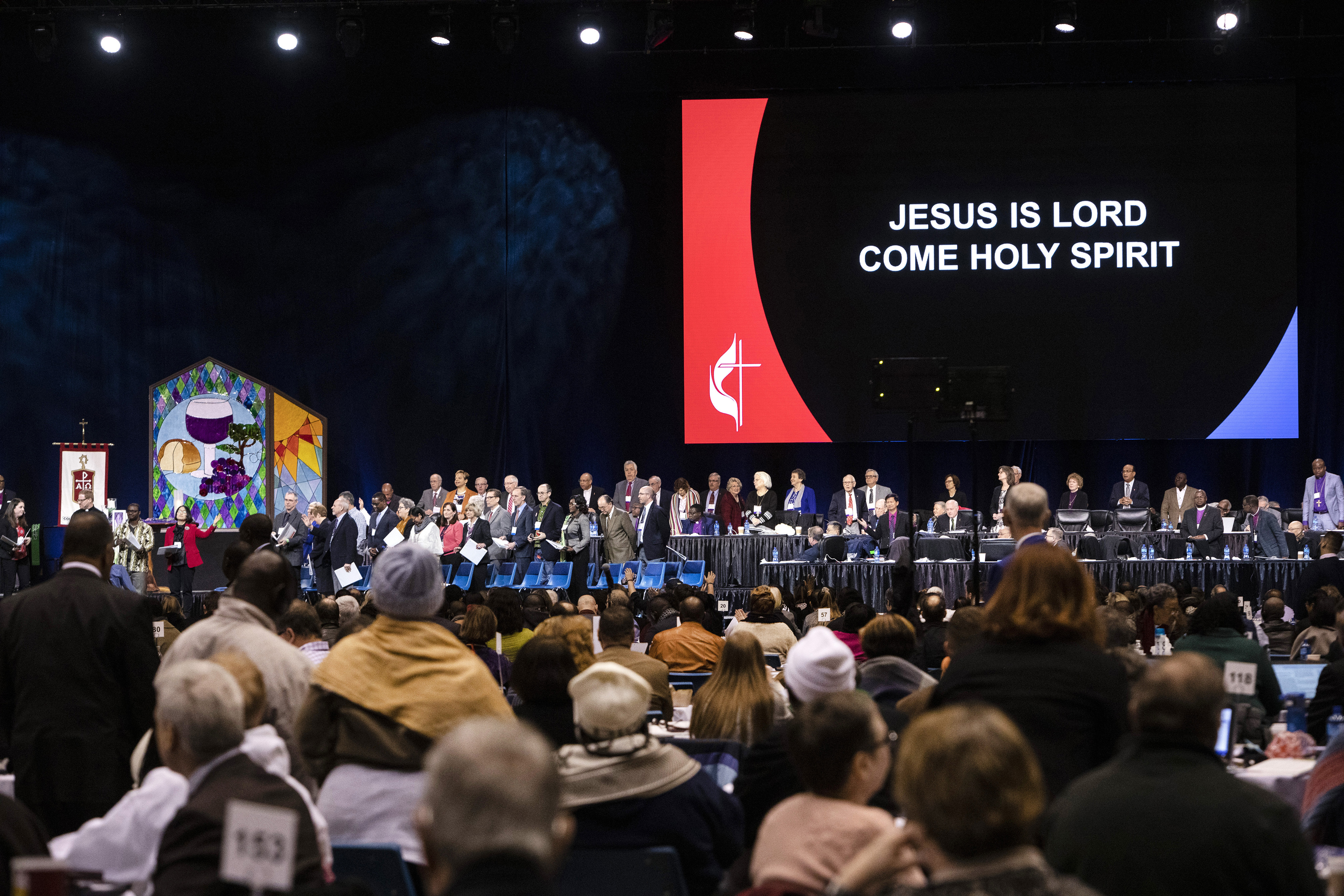O dia de abertura da sessão especial da Conferência Geral de 2019 da Igreja Metodista Unida. Uma investigação sobre irregularidades de votação na assembleia legislativa superior da denominação está em andamento. Foto de Kathleen Barry, SMUN.