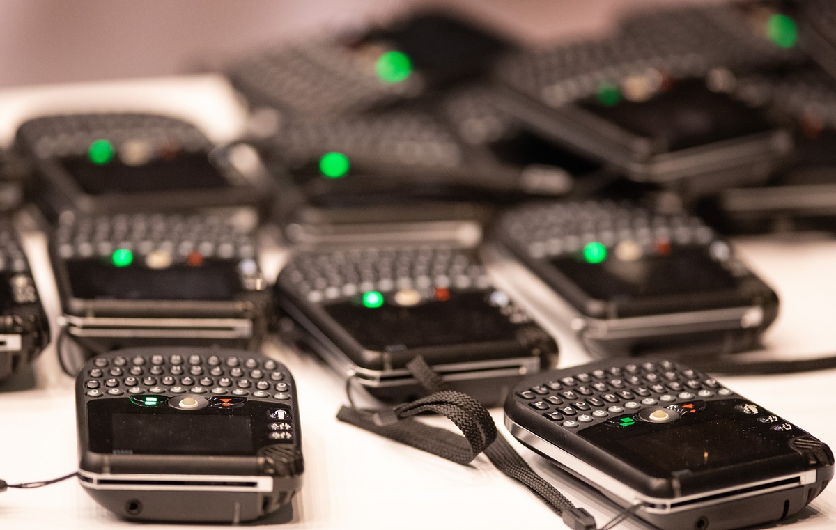 Spare voting machines rest on a table at the 2019 United Methodist General Conference in St. Louis. Some in the church are calling for an independent investigation into voting irregularities during the conference. Photo by Mike DuBose, UMNS.  Spare voting machines rest on a table at the 2019 United Methodist General Conference in St. Louis. Some in the church are calling for an independent investigation into voting irregularities during the conference. Photo by Mike DuBose, UMNS.