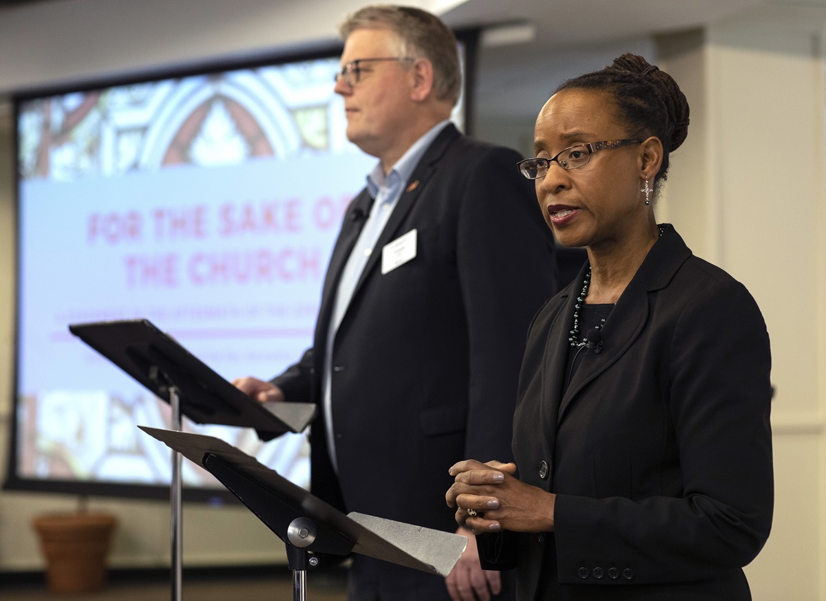 Bishop Christian Alsted and The Rev. Kennetha Bigham-Tsai direct the Connectional Table’s discussion about the special session of General Conference, held at Discipleship Ministries in Nashville, Tenn., April 3. Photo by Kathleen Barry, UMNS. Bishop Christian Alsted and The Rev. Kennetha Bigham-Tsai direct the Connectional Table’s discussion about the special session of General Conference, held at Discipleship Ministries in Nashville, Tenn., April 3. Photo by Kathleen Barry, UMNS.