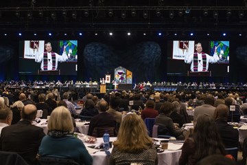 Bishop Kenneth H. Carter gives the sermon during opening worship for the 2019 United Methodist General Conference in St. Louis. Photo by Kathleen Barry, UMNS.