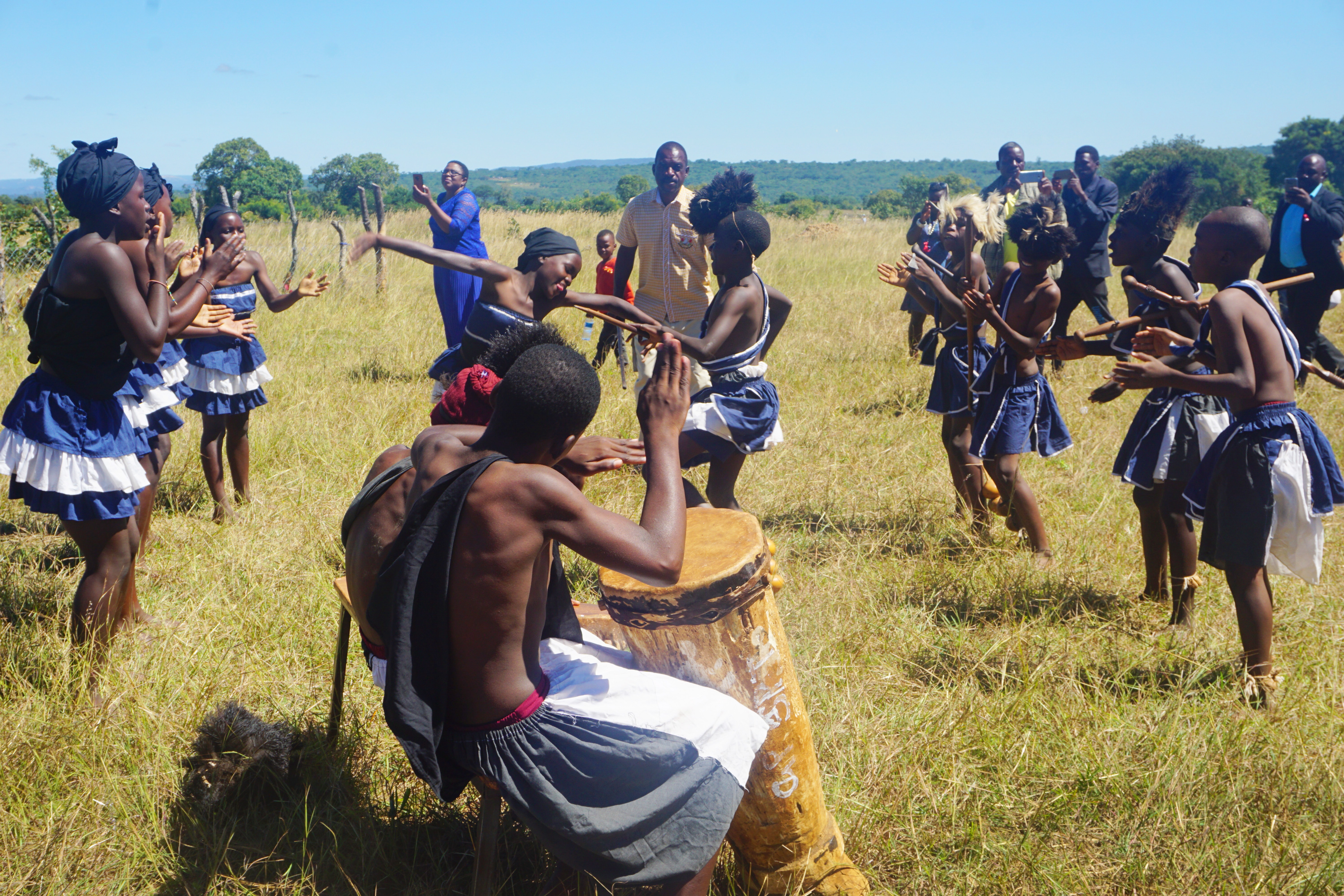 Students practice traditional dance and music at Ngundu Primary School in Buhera, Zimbabwe. The once-ailing school now has new classrooms and teacher quarters built through the Chabadza Community Development Program, a partnership between The United Methodist Church in Norway and Zimbabwe. Photo by Kudzai Chingwe, UMNS. 
