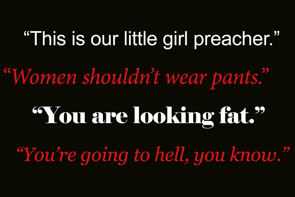 A video shown at the recent North Carolina Conference features male clergy reading some of the sexist comments that the conference’s female pastors have endured. Graphic by Laurens Glass, UM News. A video shown at the recent North Carolina Conference features male clergy reading some of the sexist comments that the conference’s female pastors have endured. Graphic by Laurens Glass, UM News.