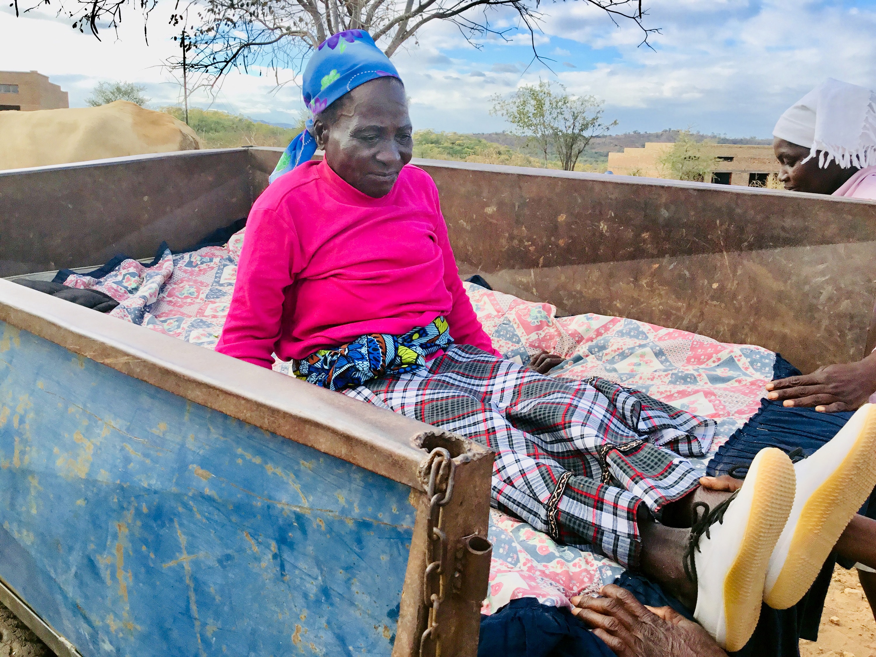 Janet Mutsengi, 85, arrives in an ox-drawn cart to seek medical care from the staff at the Dindi United Methodist Clinic in Zimbabwe. The United Methodist Church is helping provide health services to underserved communities through an outreach program. Photo by the Rev. Taurai Emmanuel Maforo, UM News.