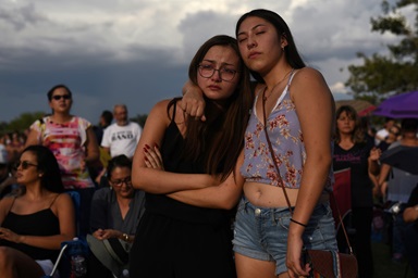 Amber Ruiz and Jazmyn Blake embrace during a vigil a day after a mass shooting at a Walmart store in El Paso, Texas, on Aug. 4. Photo by Callaghan O'Hare, Reuters. Amber Ruiz and Jazmyn Blake embrace during a vigil a day after a mass shooting at a Walmart store in El Paso, Texas, on Aug. 4. Photo by Callaghan O'Hare, Reuters.