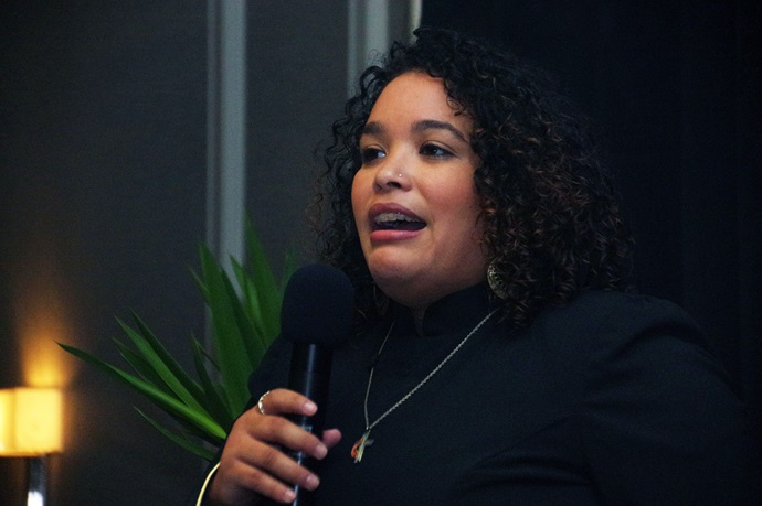 Dorlimar Lebrón, Pastora de la Primera Iglesia Metodista Unida Hispana en el sector de East Harlem de la ciudad de Nueva York, fue la encargada de dirigir el mensaje en el culto de apertura. Foto Rev. Gustavo Vasquez, Noticias MU.