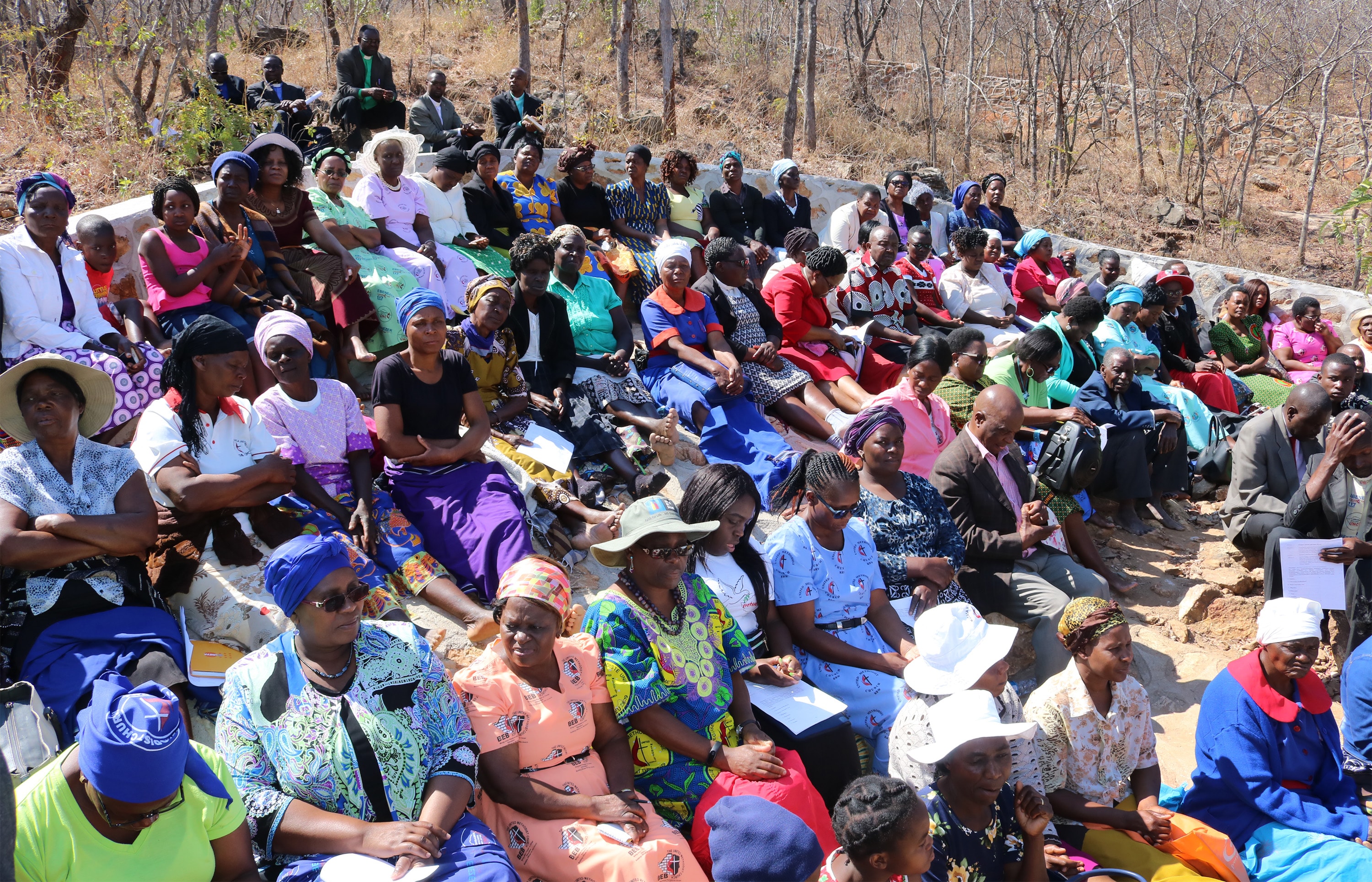 United Methodist clergy and church members witness the dedication of the Chin’ando prayer shrine in Old Mutare, Zimbabwe. Photo by the Rev. Taurai Emmanuel Maforo, UM News. 