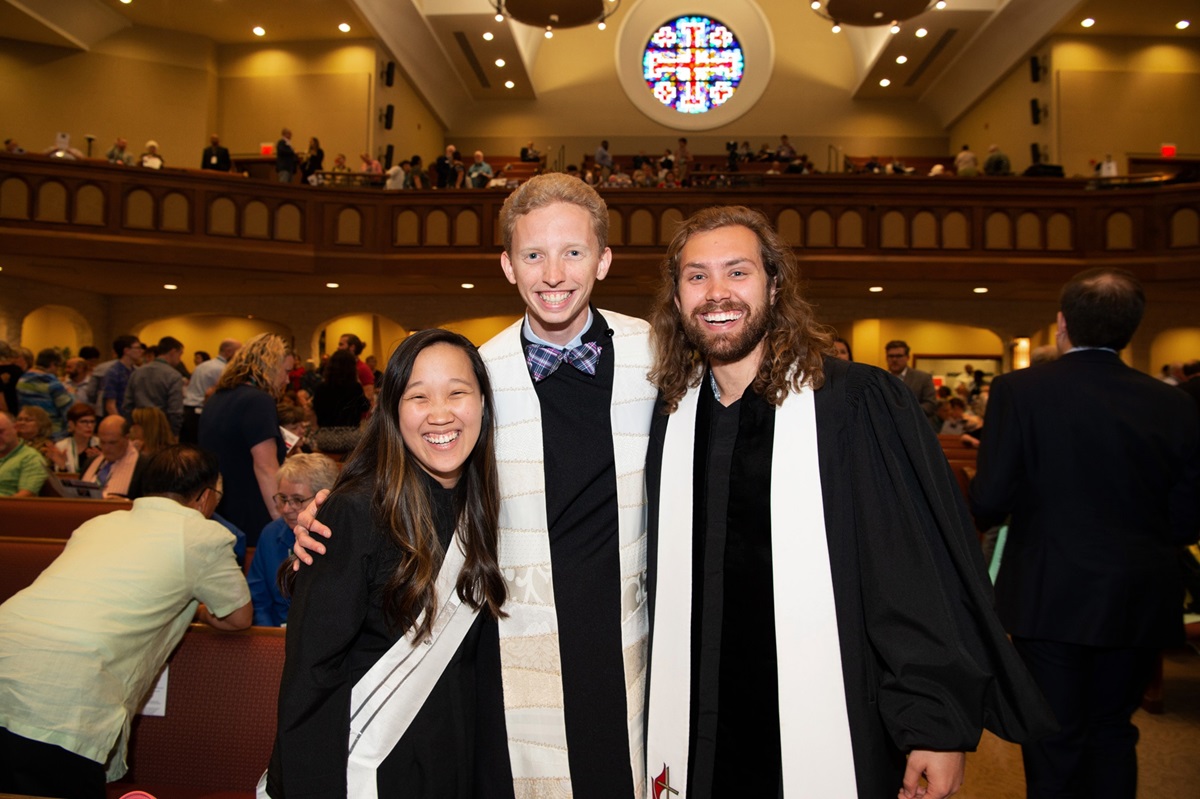 The Revs. Maggie Proshek (left), Ricky Harrison (center) and Taylor Smith are young clergy in the North Texas Conference. All three were ordained at annual conference this summer, Proshek as deacon and Harrison and Smith as elders. The North Texas Conference has become one of the top U.S conferences in percentage of elders 35 and under, a new report shows. Nationally, the number of young elders has declined for three straight years. Photo by Hillsman S. Jackson, North Texas Conference. The Revs. Maggie Proshek (left), Ricky Harrison (center) and Taylor Smith are young clergy in the North Texas Conference. All three were ordained at annual conference this summer, Proshek as deacon and Harrison and Smith as elders. The North Texas Conference has become one of the top U.S conferences in percentage of elders 35 and under, a new report shows. Nationally, the number of young elders has declined for three straight years. Photo by Hillsman S. Jackson, North Texas Conference.