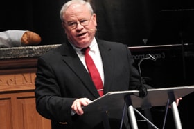 The Rev. Keith Boyette speaks at the Wesleyan Covenant Association’s latest Global Gathering, held Nov. 9 in Tulsa, Okla. Boyette is president of the WCA and said the traditionalist group is “preparing for the launch of a new Methodist church.” Photo by Sam Hodges, UM News.