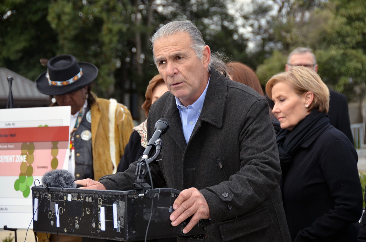 Ramiro Ramirez speaks at a Nov. 14 press conference on Capitol Hill in Washington, protesting the proposed border wall. The wall would run through the property of Jackson Chapel United Methodist Church in San Juan, Texas, and two historic cemeteries. His great-grandfather donated land for the church, established in 1874. Photo by Erik Alsgaard, UM News.