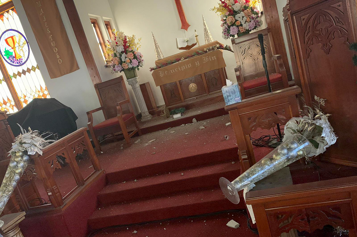 The Methodist Church of the Resurrection in Ponce, Puerto Rico, suffered extensive damage in a series of earthquakes that have rattled the area since Dec. 28. Photo courtesy of the Methodist Church of Puerto Rico. The Methodist Church of the Resurrection in Ponce, Puerto Rico, suffered extensive damage in a series of earthquakes that have rattled the area since Dec. 28. Photo courtesy of the Methodist Church of Puerto Rico.