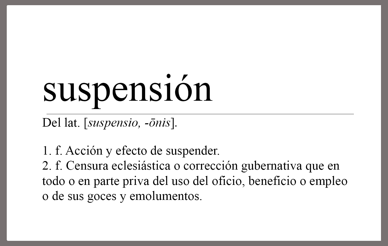 Esta es la definición de suspensión como lo indica el diccionario de la Real Academia de la Lengua Española. Si bien el "Protocolo de Reconciliación y Gracia a través de la Separación" es una propuesta no aprobada, los negociadores están pidiendo mientras tanto una pausa para el cierre de iglesias y proceso de denuncias. Gráfico de Rev. Gustavo Vasquez, Noticias MU.