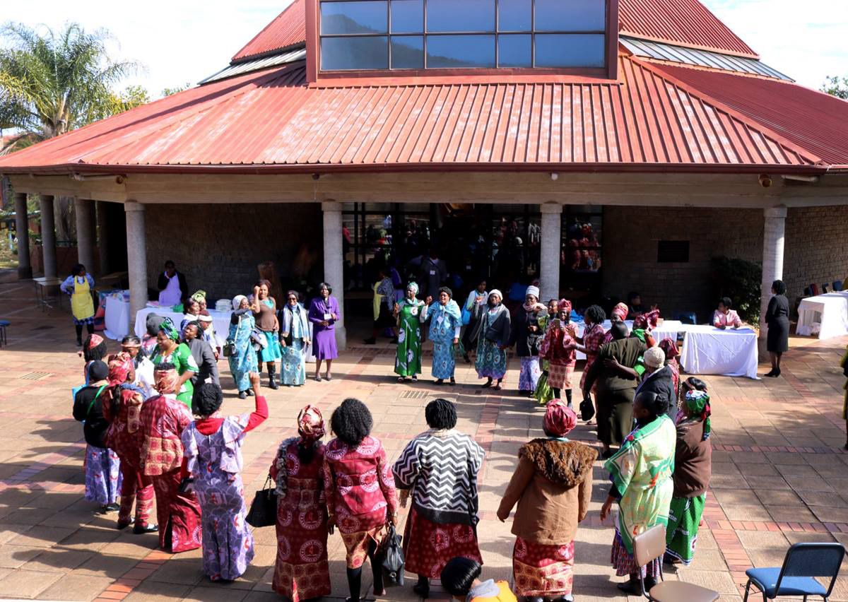Clergywomen gather in fellowship outside the Kwang Lim Chapel at Africa University in Mutare, Zimbabwe, during the July 10-14, 2018, African United Methodist Clergywomen Leadership Development Conference. File photo by Eveline Chikwanah, UM News.