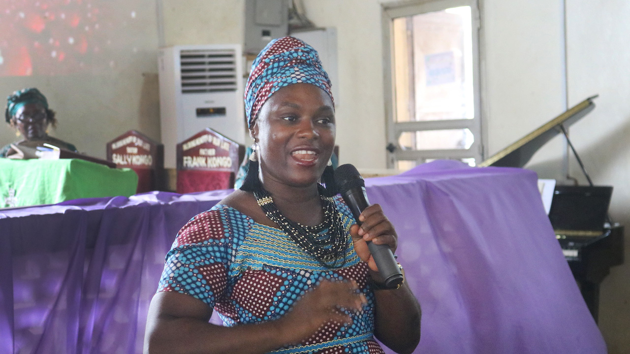 Mariatu Kogbaka, a former inmate at Freetown Female Correctional Center, shares her story during a thanksgiving service at Brown Memorial United Methodist Church in Freetown, Sierra Leone, Feb. 9. Kogbaka was one of 27 women released on presidential parole in April. She said the Sierra Leone Conference's prison ministry played a significant role in securing her freedom. Photo by Phileas Jusu, UM News.