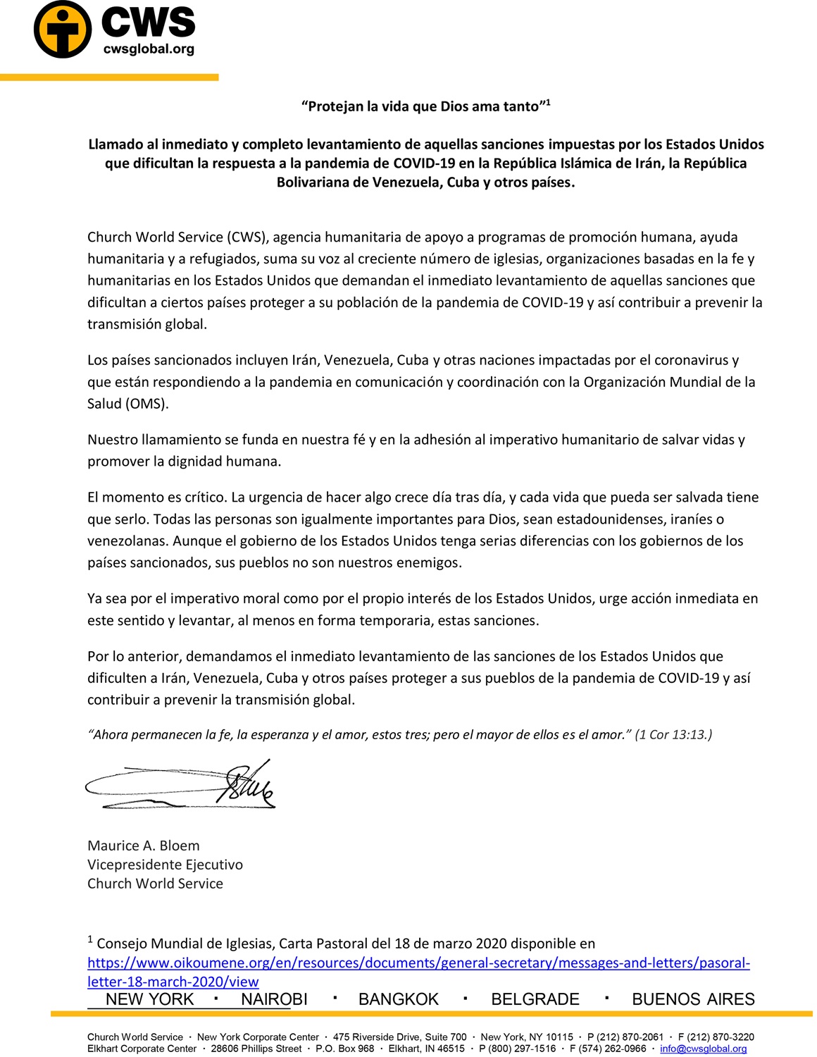 Carta de CWS.