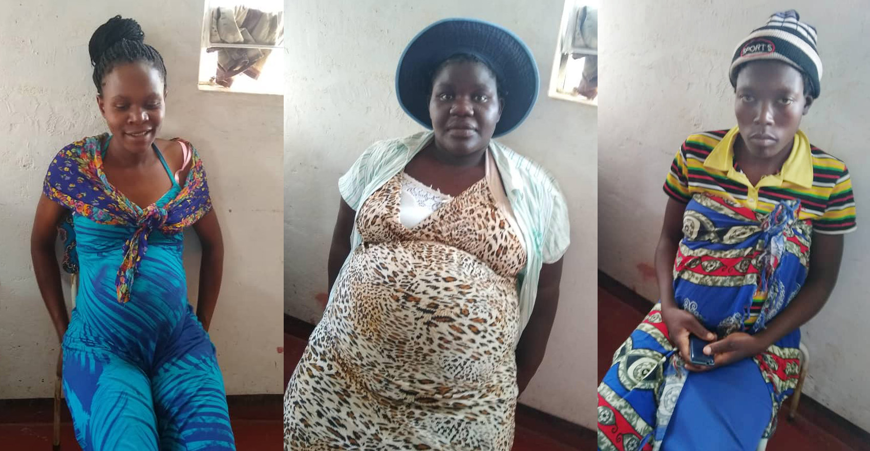 From left, Rumbidzai Chiremba, Grace Kuretu and Idah Gozo are admitted to the waiting mothers’ shelter at Mutambara Mission Hospital in Manicaland, Zimbabwe. The shelter is sending many mothers home to wait for labor to protect them from the coronavirus. Photo by Chenayi Kumterera, UM News.
