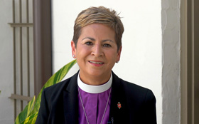 Bishop Cynthia Harvey, president  of the Council of Bishops, appears on video as The United Methodist Church launches a churchwide program, “Dismantling Racism: Pressing on to Freedom.” Video image courtesy of the Louisiana Conference.      