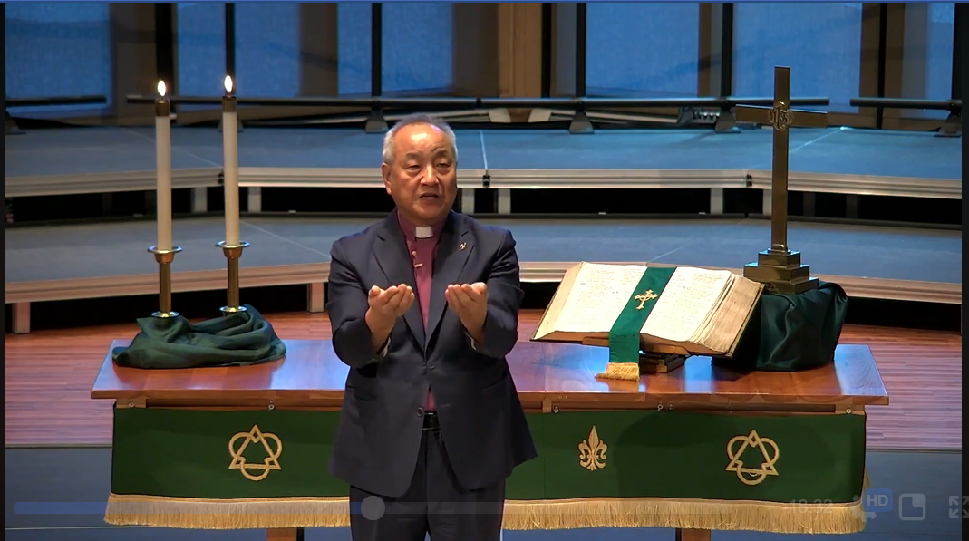 정희수 감독이 2020년 6월 25일 한국전쟁 70주년 평화기도회에서 설교하고 있다. 유튜브 캡처. 정희수 감독이 2020년 6월 25일 한국전쟁 70주년 평화기도회에서 설교하고 있다. 유튜브 캡처.