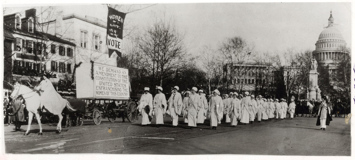 Women march in the 1913 Women Suffrage Procession in Washington organized by the National American Woman Suffrage Association. Methodist women played a significant role in the ratification of the 19th Amendment. Photo from the U.S. National Archives and Records Administration courtesy of Wikimedia Commons.