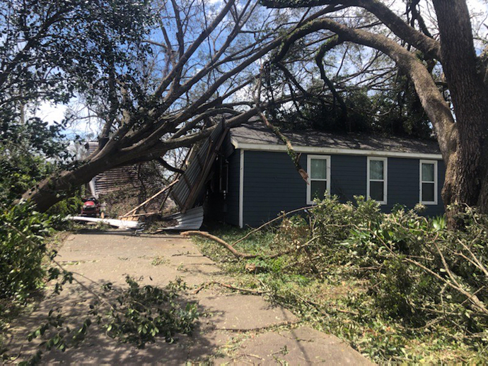 The home of James Hyatt, worship leader at University United Methodist Church in Lake Charles, La., was badly damaged by Hurricane Laura. Photo courtesy of the Rev. Angela Cooley Bulhof, University United Methodist Church.