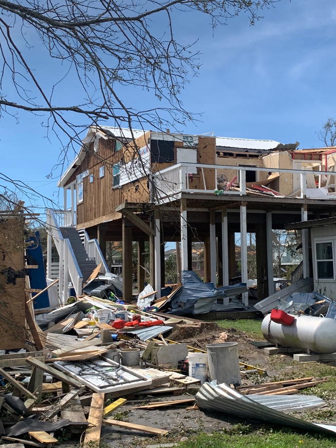 The home of Janice and Joey Redlich in Big Lake, La., was devastated when Hurricane Laura hit the Gulf Coast on Aug. 27. The Redlichs are the parents of the director of the University United Methodist Church Day School, Katie Stewart. Photo courtesy of the Rev. Angela Cooley Bulhof, University United Methodist Church.