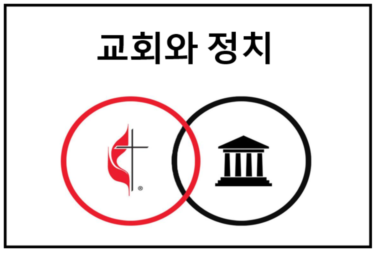 Church and politics 초기 감리교 운동이 태동했던 시기부터 감리교인들은 보다 평화롭고 정의로운 세상을 만들기 위해 사회, 정치적인 문제에 적극적으로 참여하고 있다. 그래픽, 로렌스 글래스와 김응선 목사, 연합감리교뉴스.