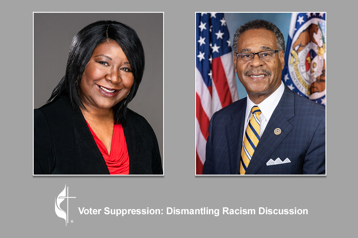 Rep. Emmanuel Cleaver II (right) spoke with Erin Hawkins during The United Methodist Church’s fifth online discussion about eradicating racial injustice. Cleaver, a United Methodist pastor who represents Missouri’s 5th Congressional District, said he is heartened by diverse crowds of young people coming together to march against racism. UM News graphic. Rep. Emmanuel Cleaver II (right) spoke with Erin Hawkins during The United Methodist Church’s fifth online discussion about eradicating racial injustice. Cleaver, a United Methodist pastor who represents Missouri’s 5th Congressional District, said he is heartened by diverse crowds of young people coming together to march against racism. UM News graphic.