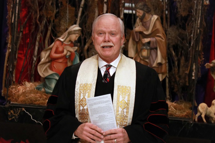 The Rev. Bob Long speaks Dec. 2, 2020, during Advent at St. Luke’s United Methodist Church in Oklahoma City. The Rev. Long’s Advent and Christmas series was inspired by the memoir of Sanford D. Greenberg, a Jewish philanthropist who has devoted himself to eradicating blindness. Photo courtesy of the Rev. Bob Long. The Rev. Bob Long speaks Dec. 2, 2020, during Advent at St. Luke’s United Methodist Church in Oklahoma City. The Rev. Long’s Advent and Christmas series was inspired by the memoir of Sanford D. Greenberg, a Jewish philanthropist who has devoted himself to eradicating blindness. Photo courtesy of the Rev. Bob Long.