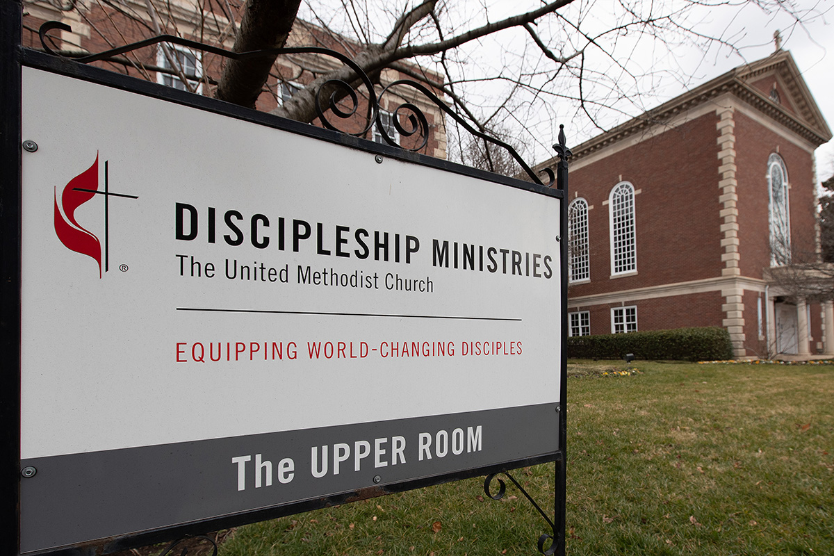 The Discipleship Ministries office in Nashville, Tenn., is being renovated to be better equipped for use post-COVID-19. Although the staff is primarily working at home, the building is being used for small staff meetings as well as a daily prayer broadcast from the Upper Room Chapel. The 13 agencies of The United Methodist Church are facing budget cutbacks among uncertainty around a potential schism. Photo by Mike DuBose, UM News. The Discipleship Ministries office in Nashville, Tenn., is being renovated to be better equipped for use post-COVID-19. Although the staff is primarily working at home, the building is being used for small staff meetings as well as a daily prayer broadcast from the Upper Room Chapel. The 13 agencies of The United Methodist Church are facing budget cutbacks among uncertainty around a potential schism. Photo by Mike DuBose, UM News.