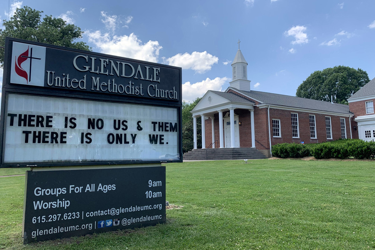 The sign in front of Glendale United Methodist Church in Nashville, Tenn., affirms that we are all one in the eyes of God. The U.S. has seen a rise in anti-Asian harassment and violence since the start of the COVID-19 pandemic. Photo by Steven K. Adair, United Methodist Communications. The sign in front of Glendale United Methodist Church in Nashville, Tenn., affirms that we are all one in the eyes of God. The U.S. has seen a rise in anti-Asian harassment and violence since the start of the COVID-19 pandemic. Photo by Steven K. Adair, United Methodist Communications.