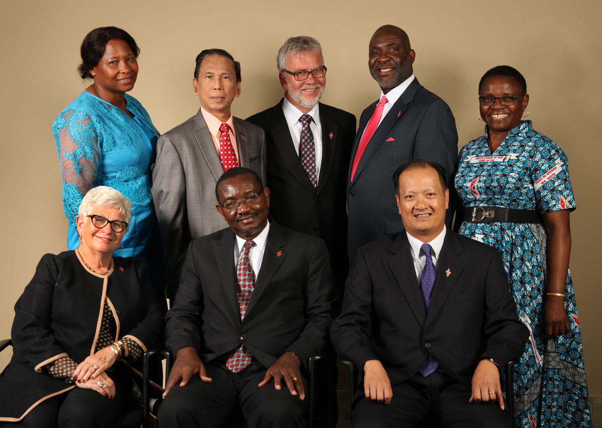 Members of the 2016-2020 Judicial Council. (From left) Front row: Deanell Reece Tacha, N. Oswald Tweh Sr., the Rev. Luan-Vu Tran. Back row: Lydia Romão Gulele, the late Ruben T. Reyes, the Rev. Øyvind Helliesen, the Rev. Dennis Blackwell, and the Rev. J. Kabamba Kiboko. (Not pictured, Beth Capen) The Judicial Council released more decisions on March 16.  Photo by Kathleen Barry, United Methodist Communications.