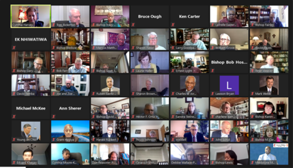 총감독회가 3월 22일 화상으로 회의하는 모습. 총감독회는 5월 8일로 예정했던 특별 총회를 연기하기로 결정했다. 사진 제공, 총감독회.