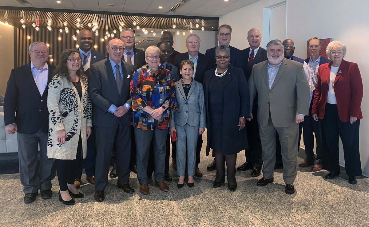 A diverse group of bishops and other United Methodist leaders gather for a group photo in Washington after reaching agreement on a proposal that would maintain The United Methodist Church but allow traditionalist congregations to separate into a new denomination. Some of that team are frustrated after the Judicial Council declined to rule on the proposal ahead of General Conference. Photo courtesy of the Protocol Mediation Team.