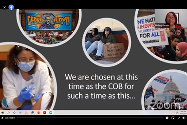 The Virginia Conference’s Bishop Sharma D. Lewis (upper right corner) leads the devotional during the April 30 session of the United Methodist Council of Bishops spring meeting. The bishops maintained that no elections of bishops or agency board members would be held this year, despite some delegates urging otherwise. Screengrab courtesy of the Council of Bishops via ZOOM by UM News. The Virginia Conference’s Bishop Sharma D. Lewis (upper right corner) leads the devotional during the April 30 session of the United Methodist Council of Bishops spring meeting. The bishops maintained that no elections of bishops or agency board members would be held this year, despite some delegates urging otherwise. Screengrab courtesy of the Council of Bishops via ZOOM by UM News.