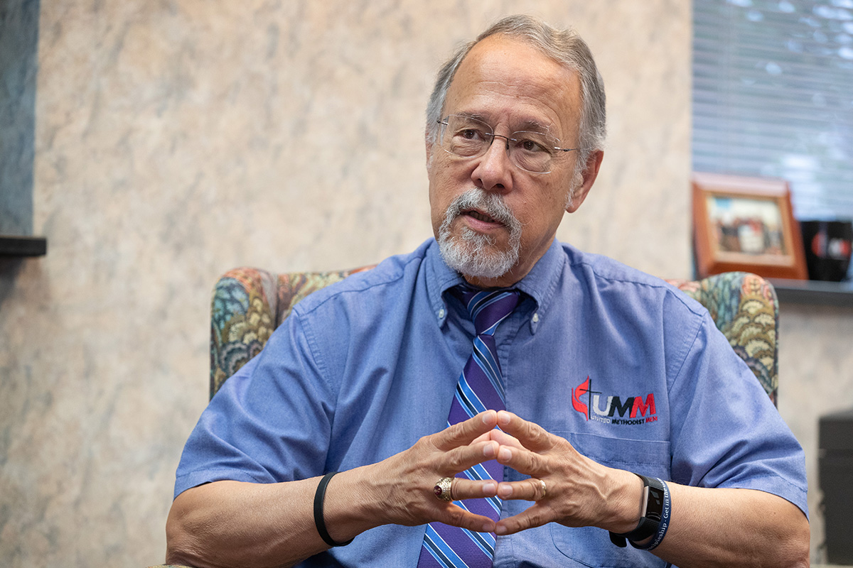 Gilbert C. Hanke reflects on nearly 12 years as the chief executive of United Methodist Men from his office at the agency in Nashville, Tenn. He will retire after a new leader is selected. Photo by Mike DuBose, UM News.