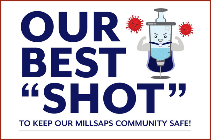A flyer from Millsaps College in Jackson, Miss., gives information about how students and staff can receive the COVID-19 vaccine through the school’s health facility. Detail from flyer, courtesy of the Millsaps College Department of Health.