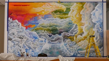 El mural se ha convertido en una pieza central en la adoración de la comunidad de La IMU Indígena de Dallas, que está compuesta por nativos/as americanos/as de una amplia variedad de tribus y naciones. Foto cortesía de la Conferencia Anual del Norte de Tejas. El mural se ha convertido en una pieza central en la adoración de la comunidad de La IMU Indígena de Dallas, que está compuesta por nativos/as americanos/as de una amplia variedad de tribus y naciones. Foto cortesía de la Conferencia Anual del Norte de Tejas.
