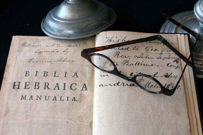 Historic United Methodist items from the United Methodist Commission on Archives and History include a Bible and glasses owned by Francis Asbury and a communion chalice used by Philip William Otterbein. File photo by Kathleen Barry, UM News. 